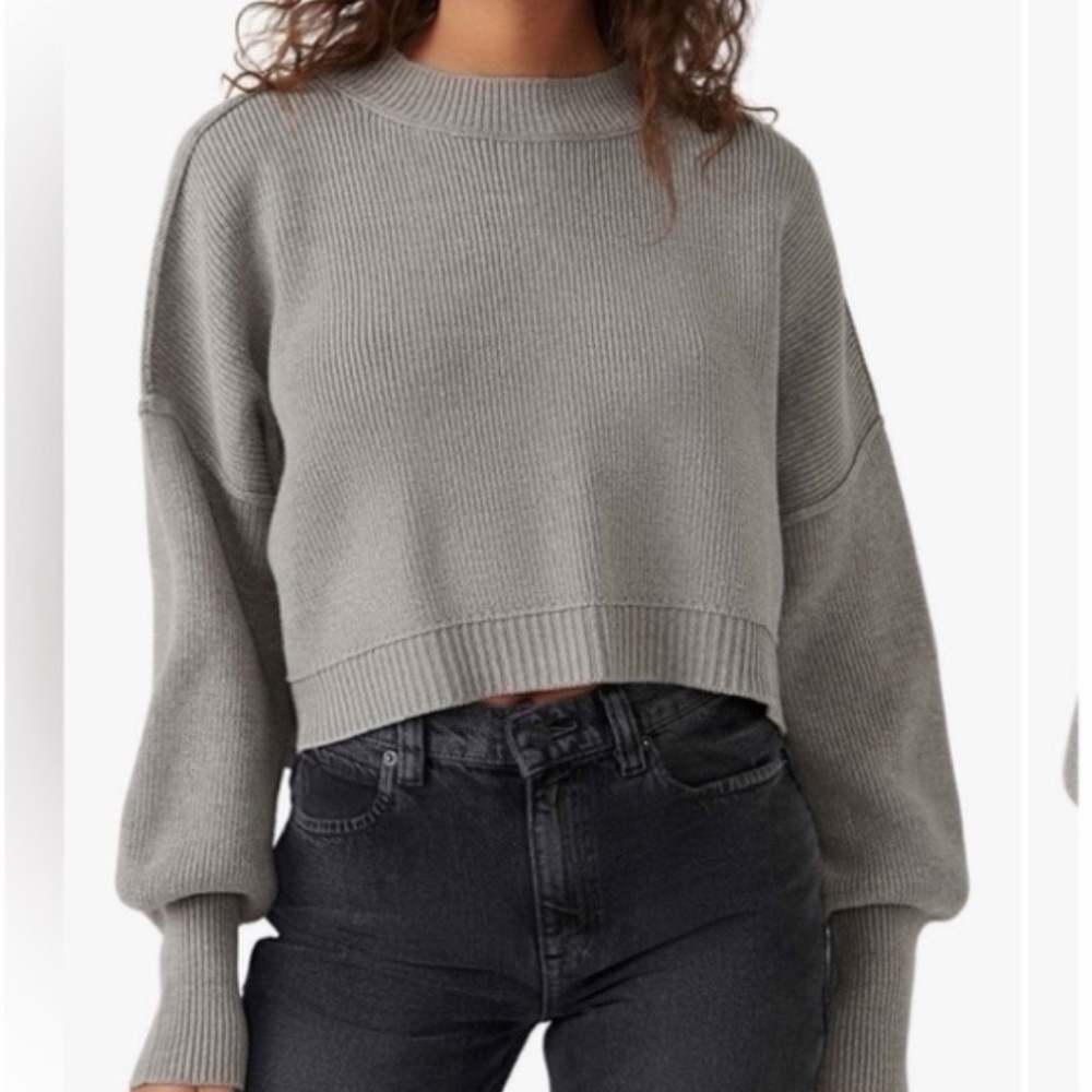 Free People Easy Street Cropped Sweater Small Gray Oversized Slouchy Knit Boho